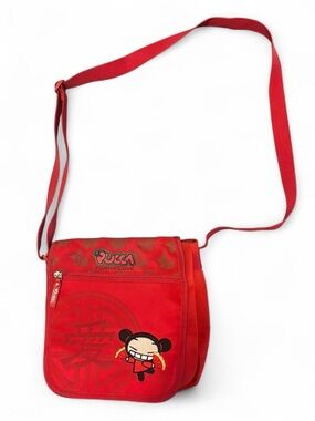 Harajuku Lovers Red Pucca Crossbody Bag with Cartoon Patch